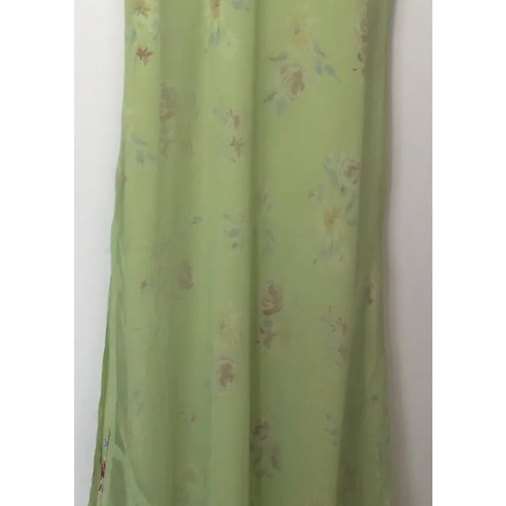 90s Express Vintage Green Rose Print Layered Long Dress Size Small
